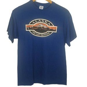 NWT Alaska The Last Frontier Mens Medium T Shirt Dark Blue Snowy Mountains New